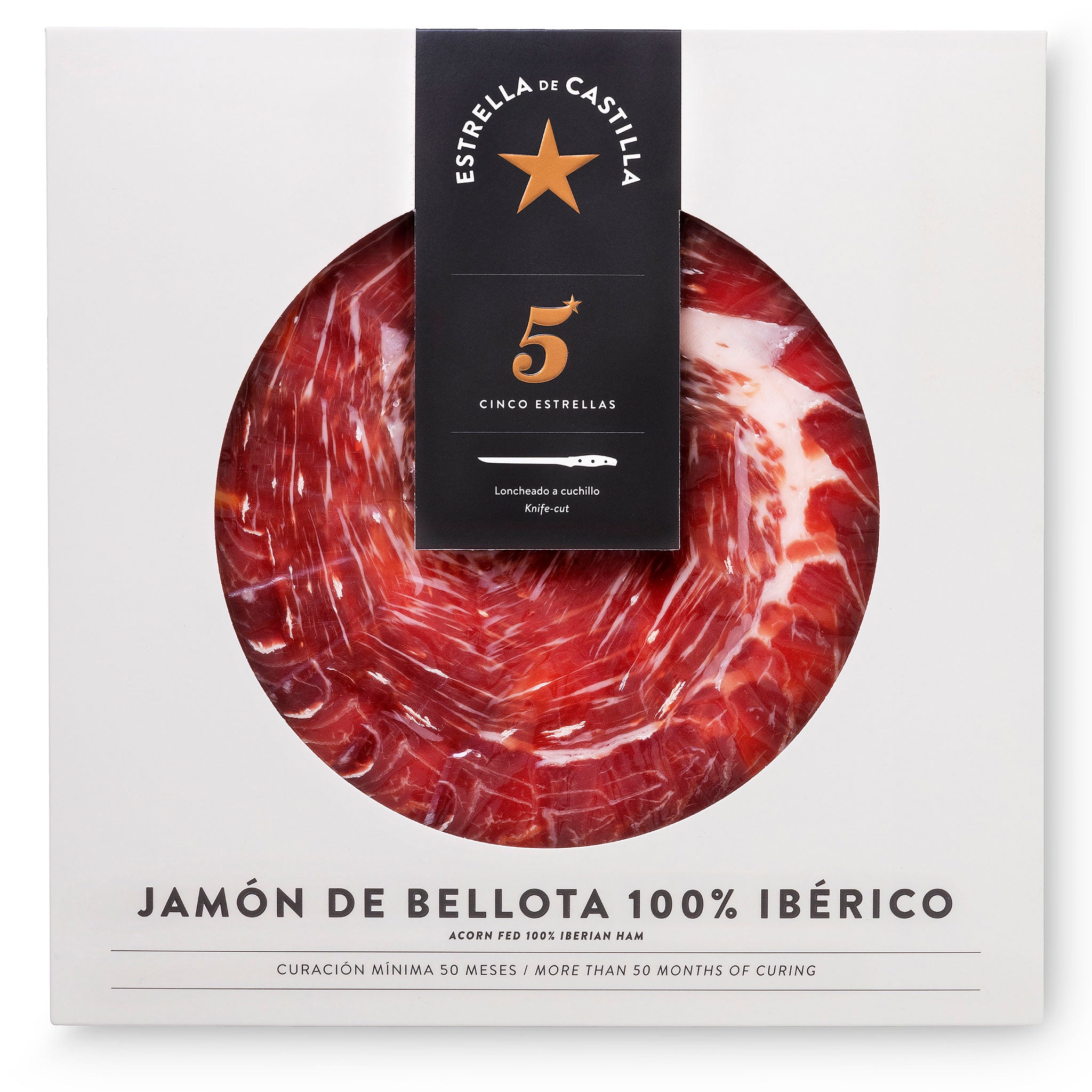 Jamón de Bellota 100% Ibérico Cinco Estrellas – Pata Negra 80g per Hand geschnitten