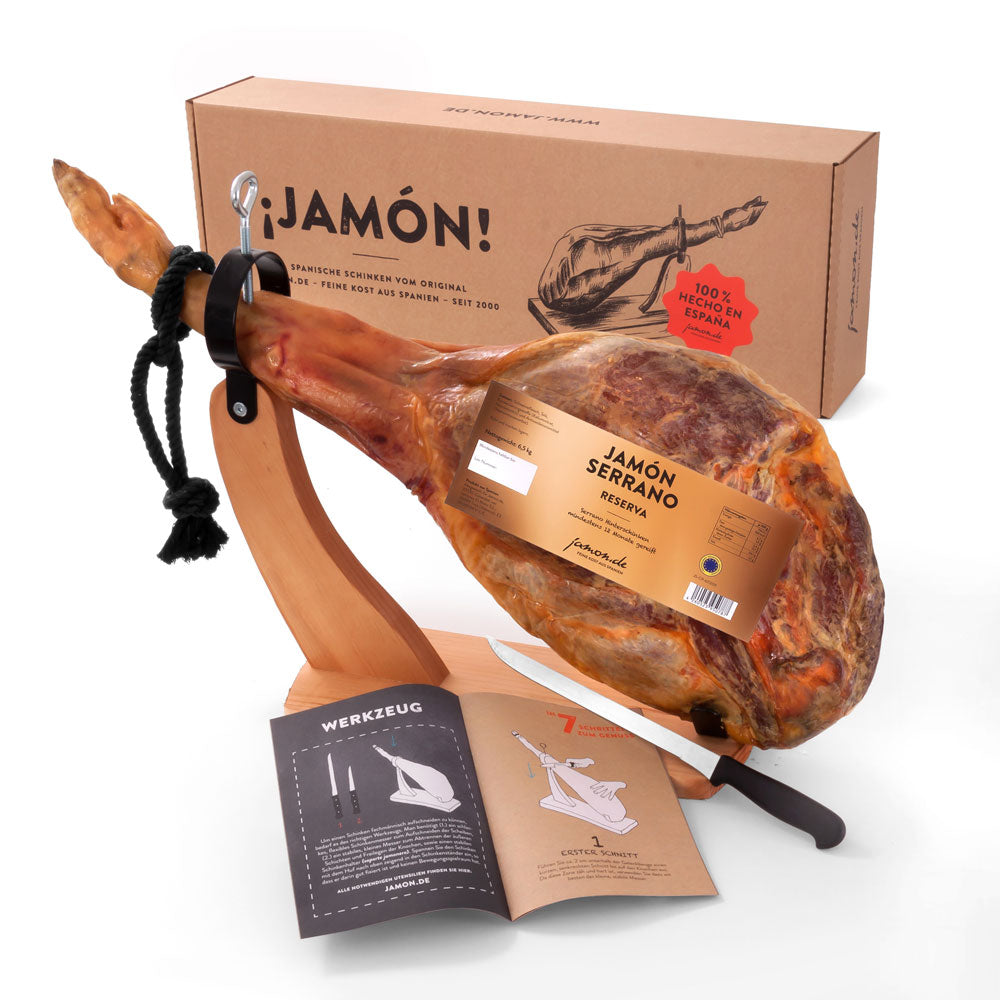 jamon serrano aufbewahrung JAMON-BOX NR. 2 - Serrano-Schinken 6,5kg im Geschenkkarton mit Zubehör