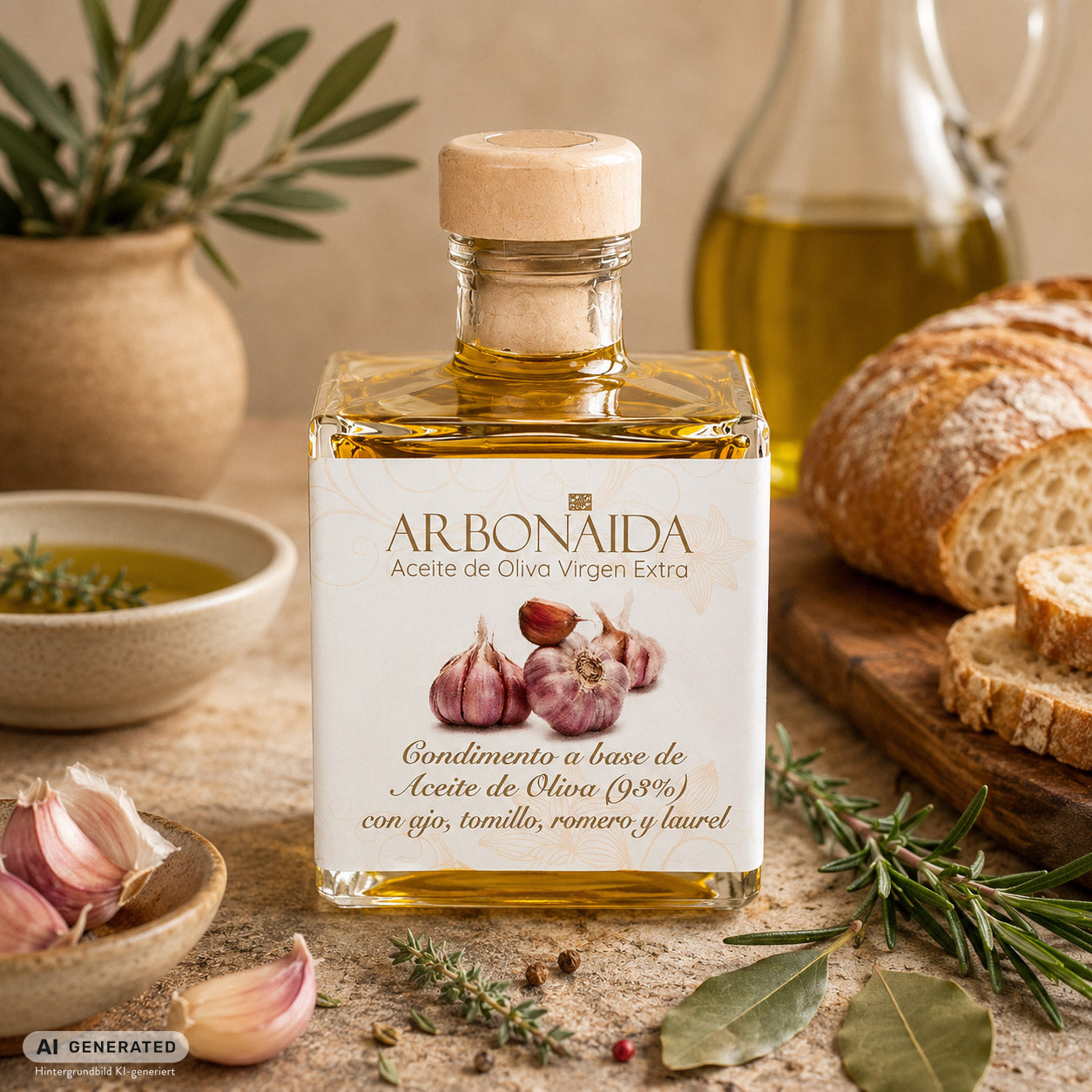 Arbonaida Mikado Esencia – Olivenöl mit Knoblauch & Rosmarin | 100 ml | Spanien