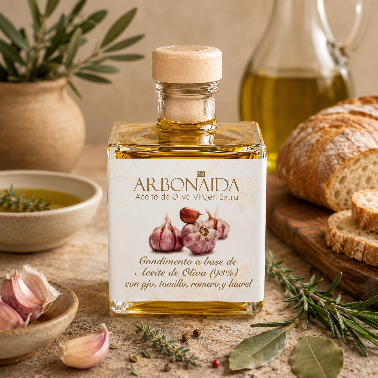 Arbonaida Mikado Esencia – Olivenöl mit Knoblauch & Rosmarin | 100 ml | Spanien