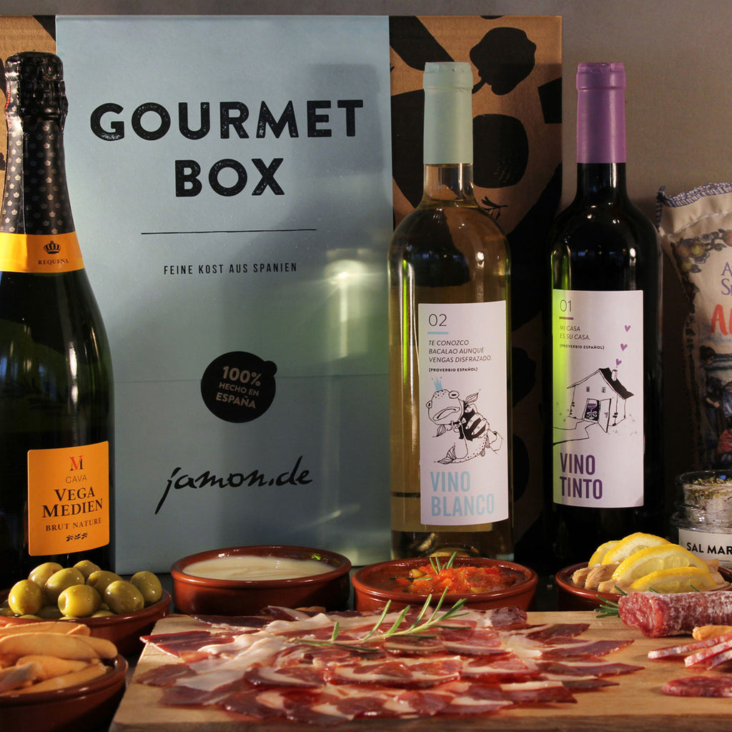 GOURMET - Edler Präsentkorb mit Pata Negra-Schinken, Feinkost, Wein & Cava