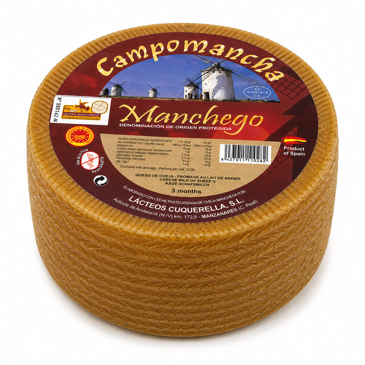 Manchegokäse - Ganzer Laib 1kg - D.O. Manchego 3 Monate gereift