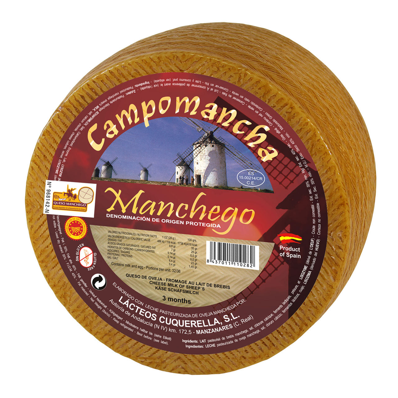Manchegokäse - Ganzer Laib 1kg - D.O. Manchego 3 Monate gereift