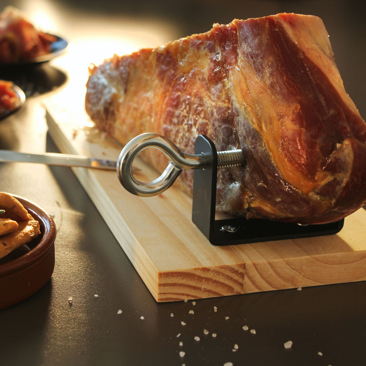 MINI-JAMON SERRANO | Im Geschenkkarton | Mit Holzbrett und Schinkenmesser