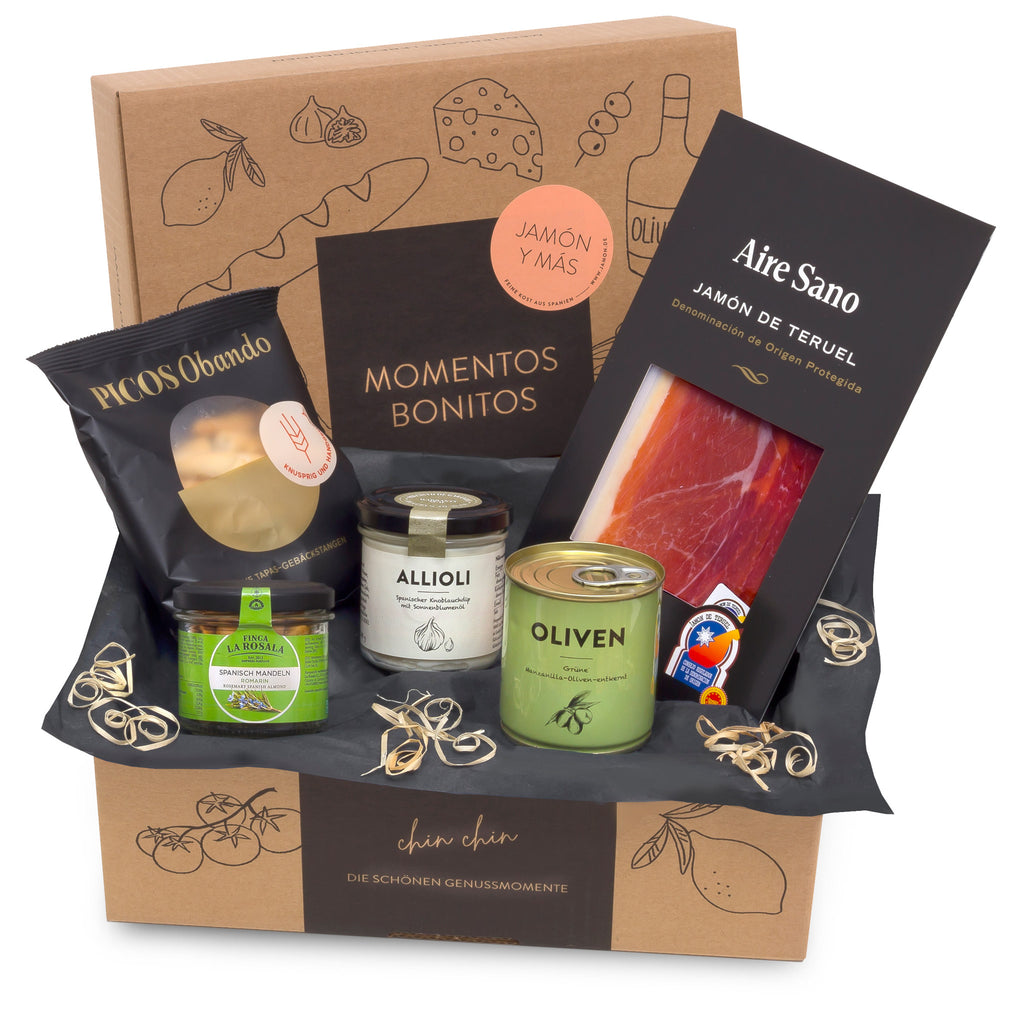 JAMÓN Y MÁS – Tapas-Geschenkbox | Jamón, Oliven, Allioli & Mandeln | Spanien
