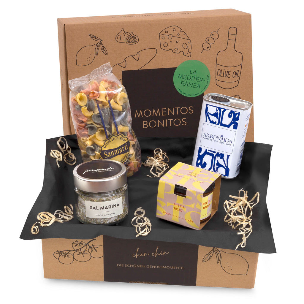 LA MEDITERRÁNEA – Geschenkbox mit Olivenöl, Kräutersalz & Pasta | 4-teilig | Spanien
