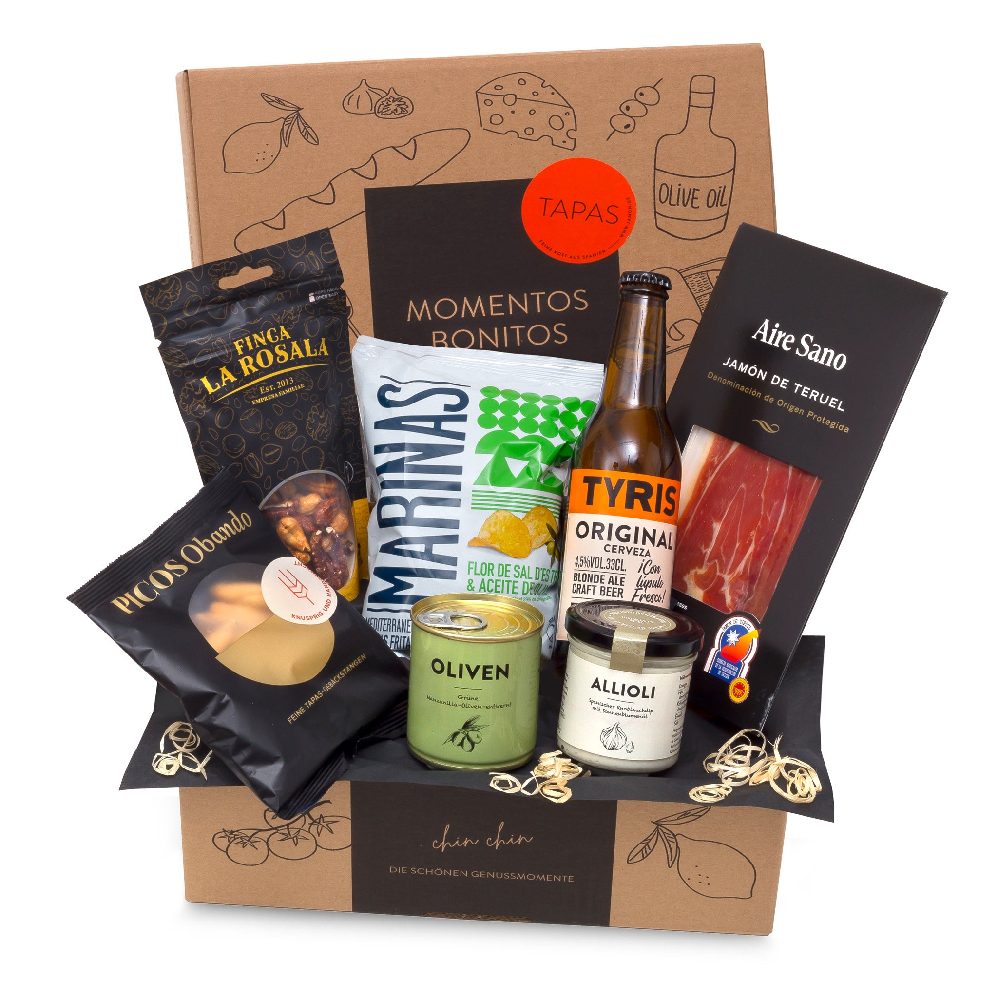 TAPAS - Präsentkorb mit Serrano-Schinken, Allioli & Craft-Bier
