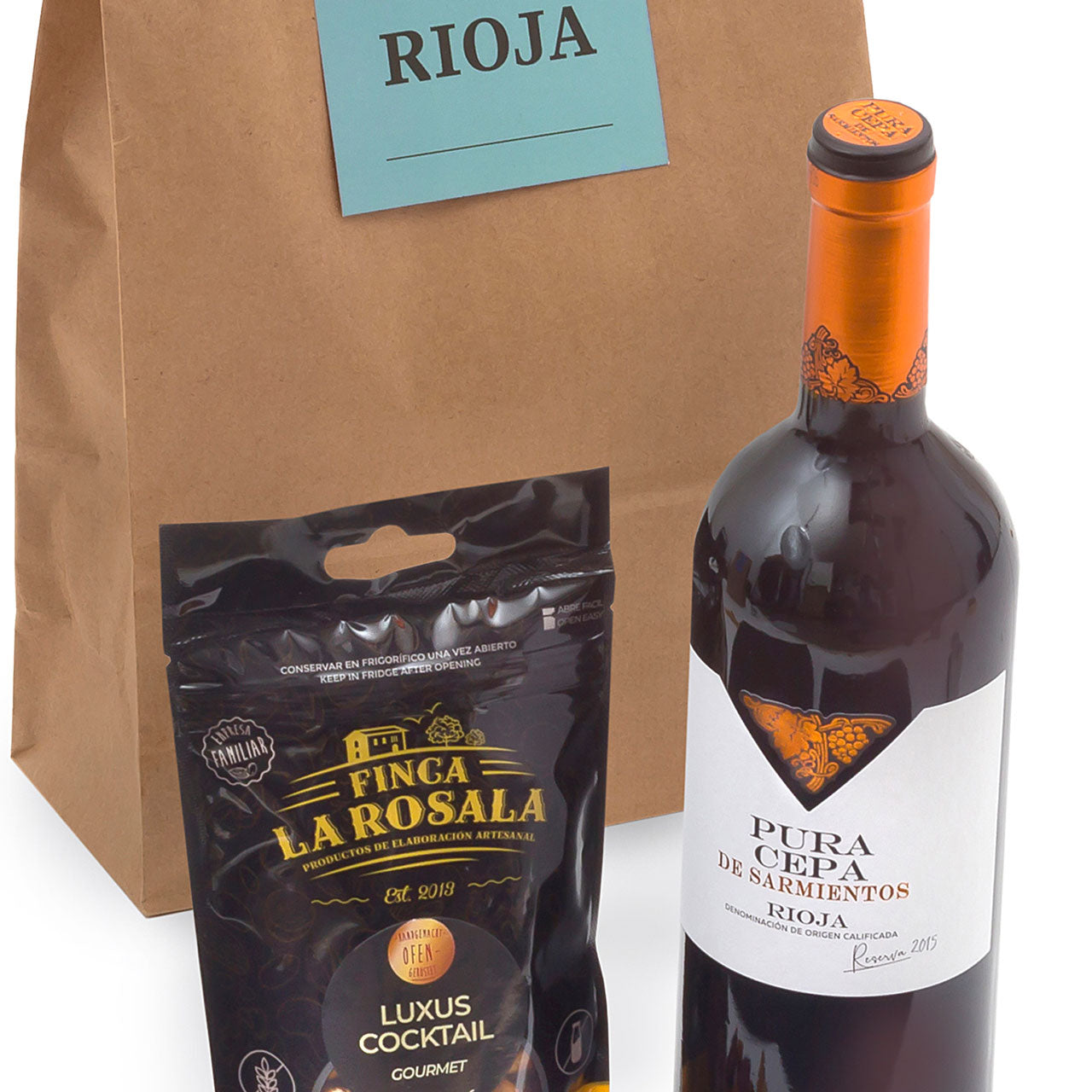 Geschenktüte RIOJA - Edler Reserva Rotwein D.O.C. Rioja und Gourmet-Nuss-Mischung