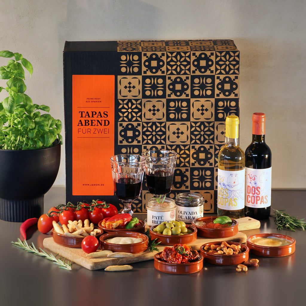 TAPAS-ABEND FÜR ZWEI - Delikatessen-Präsentkorb mit Tapas aus Spanien