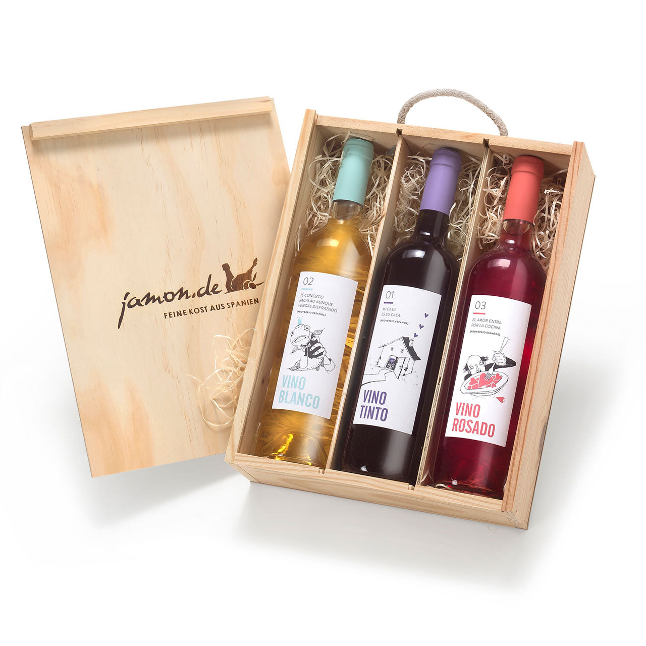TINTO-BLANCO-ROSADO Weingeschenk mit 3 Flaschen Wein aus Spanien