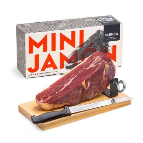 MINI IBÉRICO-SCHINKEN | Geschenkkarton | Mit Holzständer und Messer 